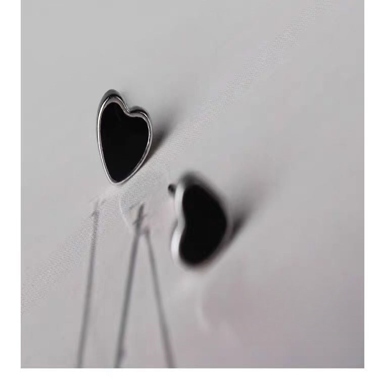 925 Sterling Silver Stud Earrings Black Inlay Triangle Heart Square