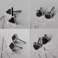 925 Sterling Silver Stud Earrings Black Inlay Triangle Heart Square